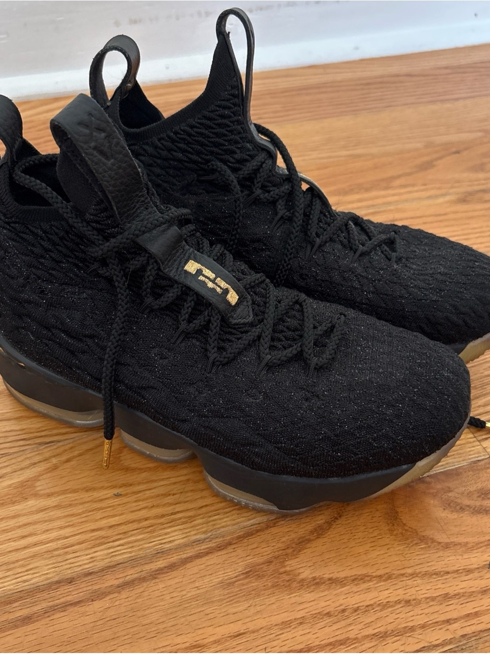 Nike LeBron Black and Gold Knit Sneakers 6Y
